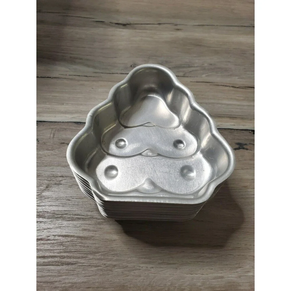 Vintage Aluminum Christmas Tree Mini Cake Pan Jello Molds Individual Set of 8